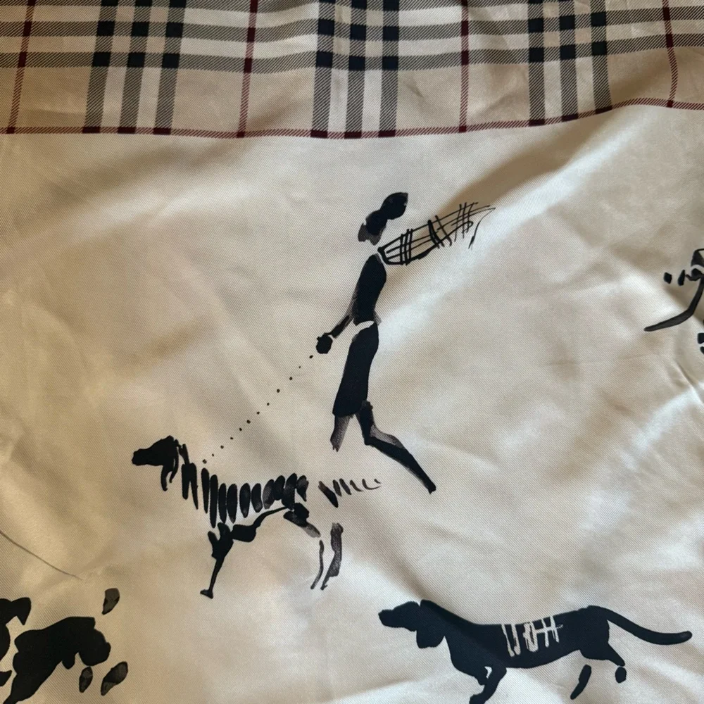 Burberry Vintage Cream and Black Silk Dog Print Scarf. Brand New - 35x35” - Picture 9 of 11